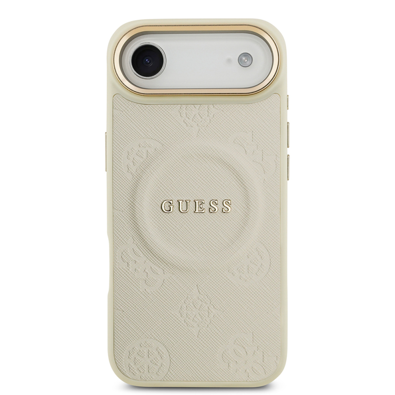 Apple iPhone 17 Air Case Guess Original Licensed M-safe Charging Feature Hot Printed Text Logo PU Leather Peony Cover - 28