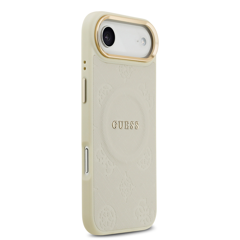 Apple iPhone 17 Air Case Guess Original Licensed M-safe Charging Feature Hot Printed Text Logo PU Leather Peony Cover - 29