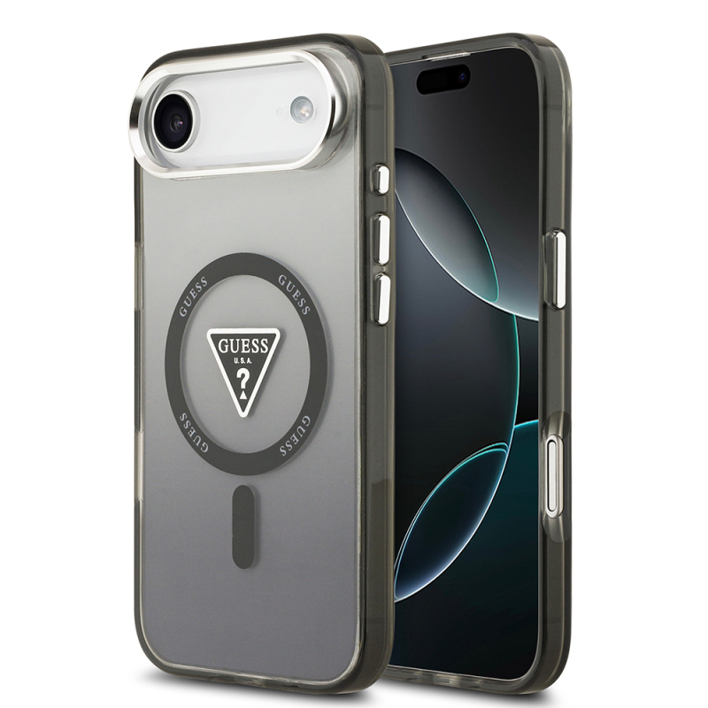Apple iPhone 17 Air Case Guess Original Licensed M-Safe Charging Feature IML Printed Triangle Logo Metal Camera Frame Cover - 3