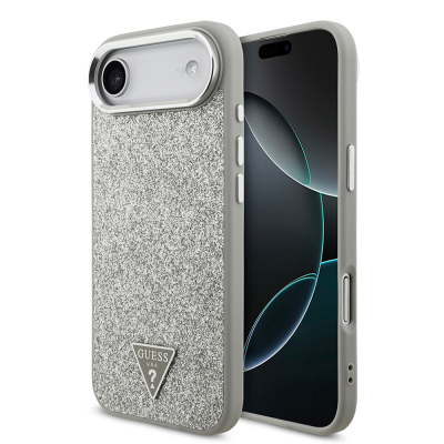 Apple iPhone 17 Air Case Guess Original Licensed M-Safe Charging Feature Metal Camera Frame Triangle Logo Glitter Cover - 1