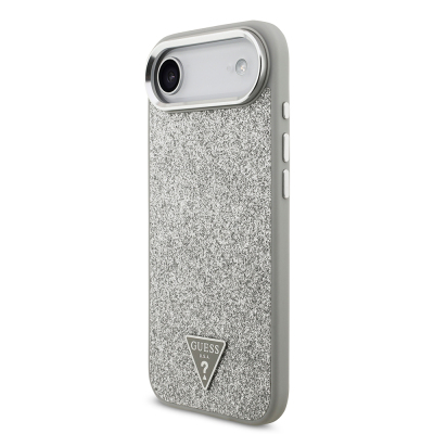 Apple iPhone 17 Air Case Guess Original Licensed M-Safe Charging Feature Metal Camera Frame Triangle Logo Glitter Cover - 6