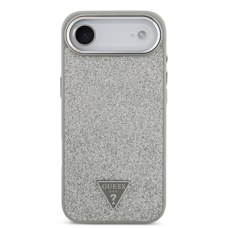 Apple iPhone 17 Air Case Guess Original Licensed M-Safe Charging Feature Metal Camera Frame Triangle Logo Glitter Cover - 7