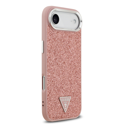 Apple iPhone 17 Air Case Guess Original Licensed M-Safe Charging Feature Metal Camera Frame Triangle Logo Glitter Cover - 14
