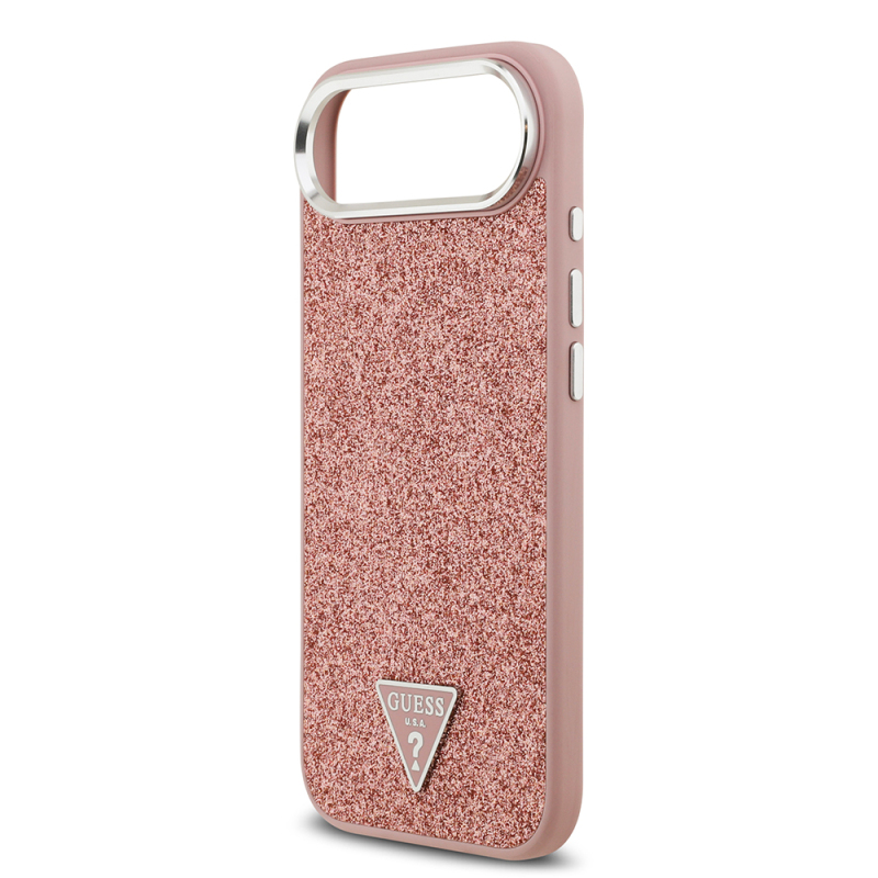 Apple iPhone 17 Air Case Guess Original Licensed M-Safe Charging Feature Metal Camera Frame Triangle Logo Glitter Cover - 16