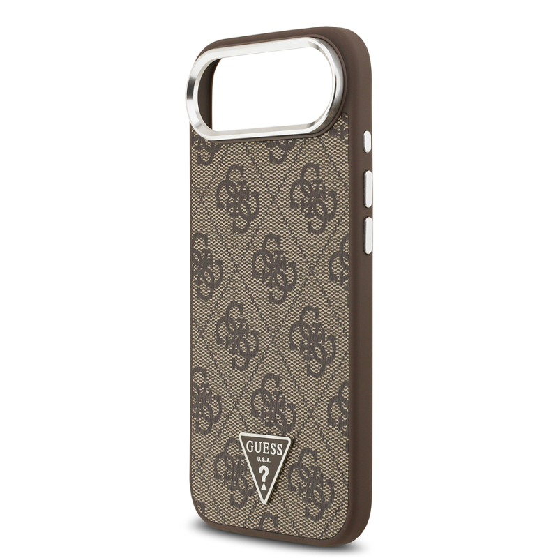 Apple iPhone 17 Air Case Guess Original Licensed M-safe Charging Feature Silver Metal Camera Frame Triangle Logo 4G Patterned Cover - 14