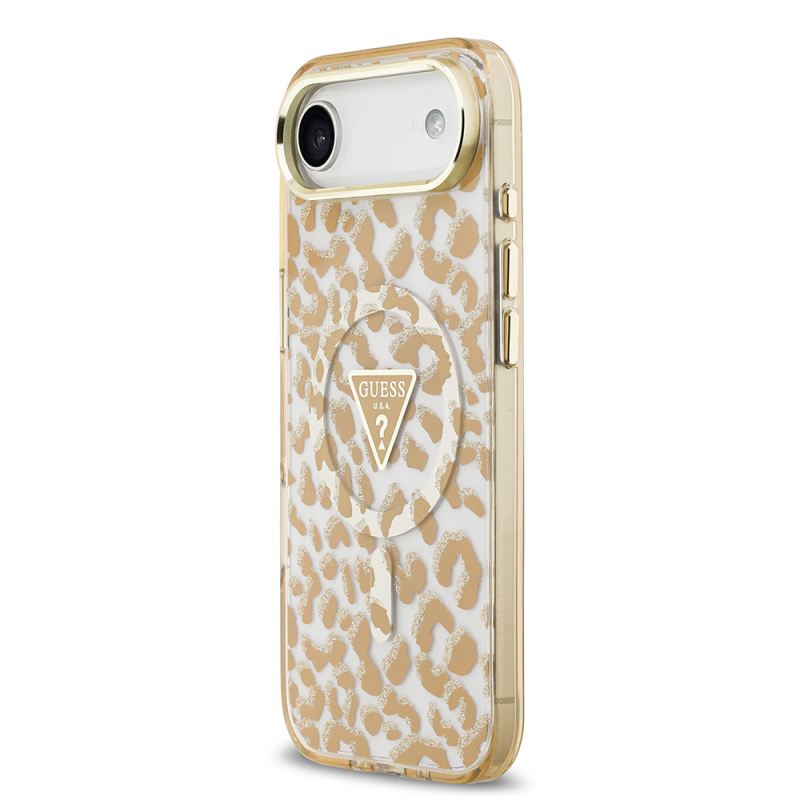 Apple iPhone 17 Air Case Guess Original Licensed M-Safe Charging Feature Triangle Logo Glitter Leopard Pattern Cover - 4