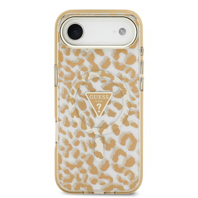 Apple iPhone 17 Air Case Guess Original Licensed M-Safe Charging Feature Triangle Logo Glitter Leopard Pattern Cover - 5
