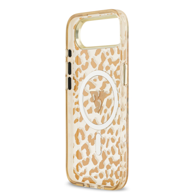 Apple iPhone 17 Air Case Guess Original Licensed M-Safe Charging Feature Triangle Logo Glitter Leopard Pattern Cover - 9
