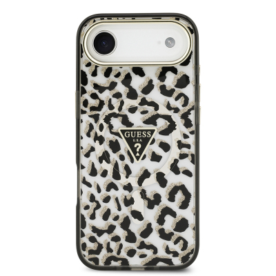 Apple iPhone 17 Air Case Guess Original Licensed M-Safe Charging Feature Triangle Logo Glitter Leopard Pattern Cover - 11
