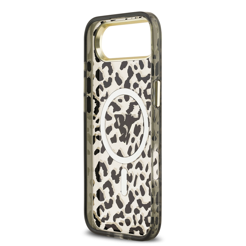 Apple iPhone 17 Air Case Guess Original Licensed M-Safe Charging Feature Triangle Logo Glitter Leopard Pattern Cover - 15