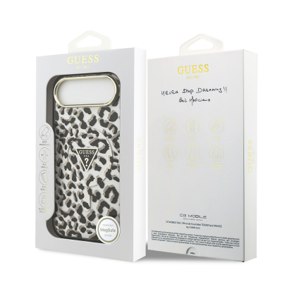 Apple iPhone 17 Air Case Guess Original Licensed M-Safe Charging Feature Triangle Logo Glitter Leopard Pattern Cover - 17