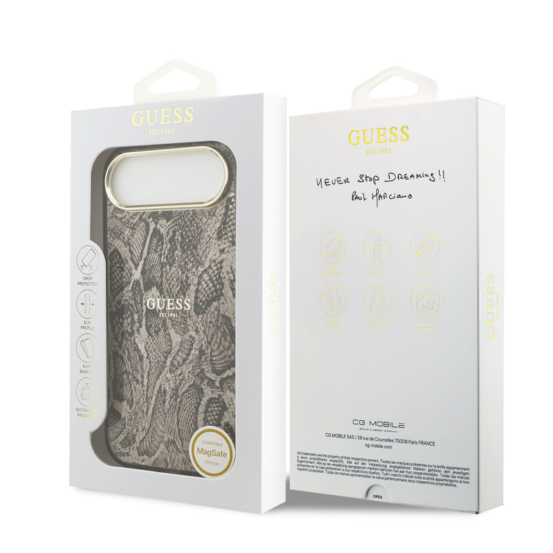 Apple iPhone 17 Air Case Guess Original Licensed M-safe Charging Featured Python Patterned Cover with Text Logo - 16