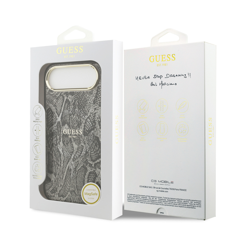 Apple iPhone 17 Air Case Guess Original Licensed M-safe Charging Featured Python Patterned Cover with Text Logo - 17