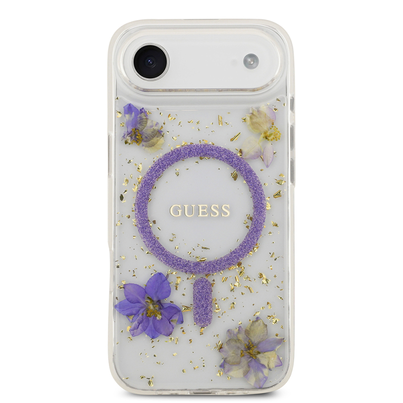 Apple iPhone 17 Air Case Guess Original Licensed M-safe Charging Transparent Resin Flowers Cover - 5