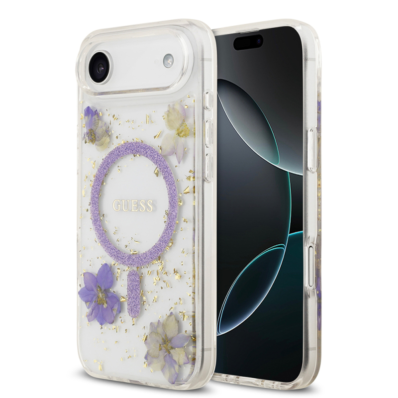 Apple iPhone 17 Air Case Guess Original Licensed M-safe Charging Transparent Resin Flowers Cover - 2