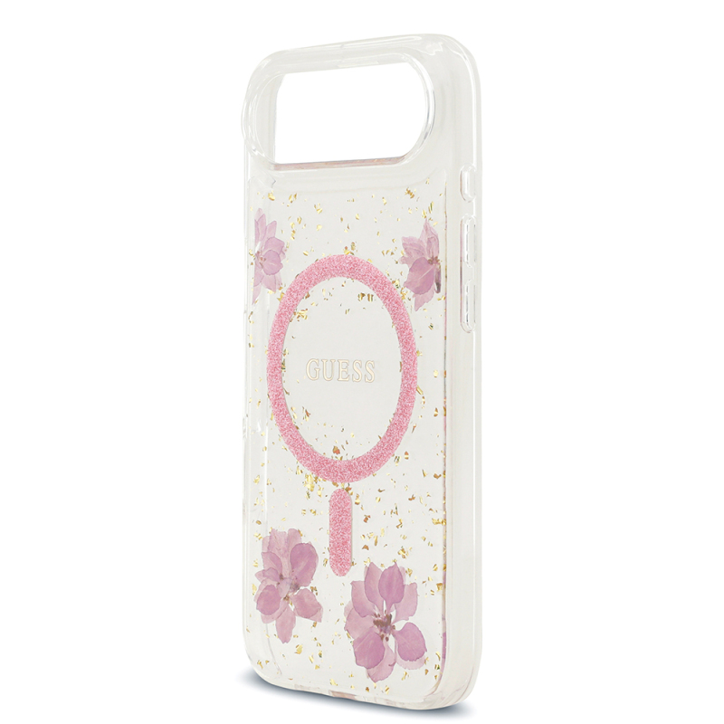 Apple iPhone 17 Air Case Guess Original Licensed M-safe Charging Transparent Resin Flowers Cover - 14