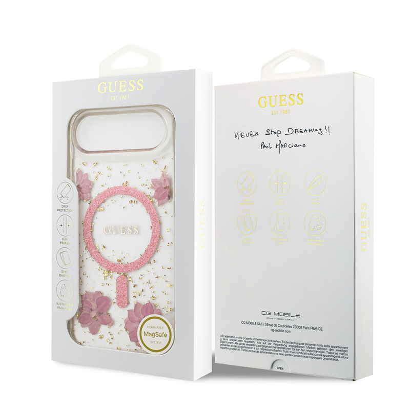 Apple iPhone 17 Air Case Guess Original Licensed M-safe Charging Transparent Resin Flowers Cover - 17
