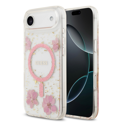 Apple iPhone 17 Air Case Guess Original Licensed M-safe Charging Transparent Resin Flowers Cover - 3