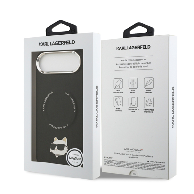 Apple iPhone 17 Air Case Karl Lagerfeld Original Licensed M-Safe Charging Feature Metal Camera and Button Design Choupette PU Leather Cover - 9