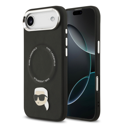 Apple iPhone 17 Air Case Karl Lagerfeld Original Licensed M-Safe Charging Feature Metal Camera and Button Design Karl PU Leather Cover - 1