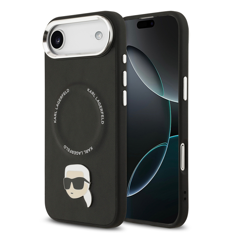 Apple iPhone 17 Air Case Karl Lagerfeld Original Licensed M-Safe Charging Feature Metal Camera and Button Design Karl PU Leather Cover - 1