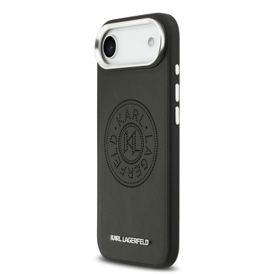 Apple iPhone 17 Air Case Karl Lagerfeld Original Licensed M-safe Charging Feature Perforated Design Metal Logo PU Leather Cover - 3