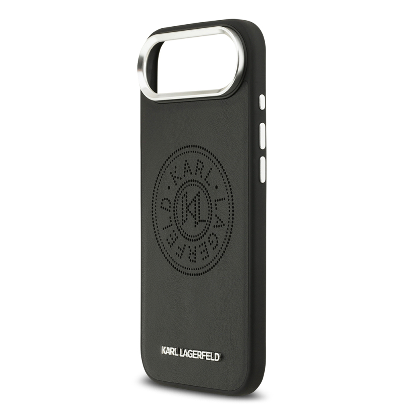 Apple iPhone 17 Air Case Karl Lagerfeld Original Licensed M-safe Charging Feature Perforated Design Metal Logo PU Leather Cover - 7