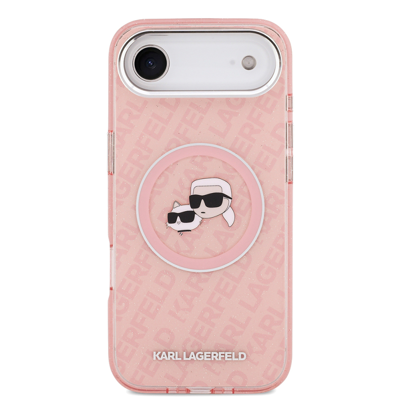 Apple iPhone 17 Air Case Karl Lagerfeld Original Licensed Shining Glittery Karl & Choupette Heads Cover - 6