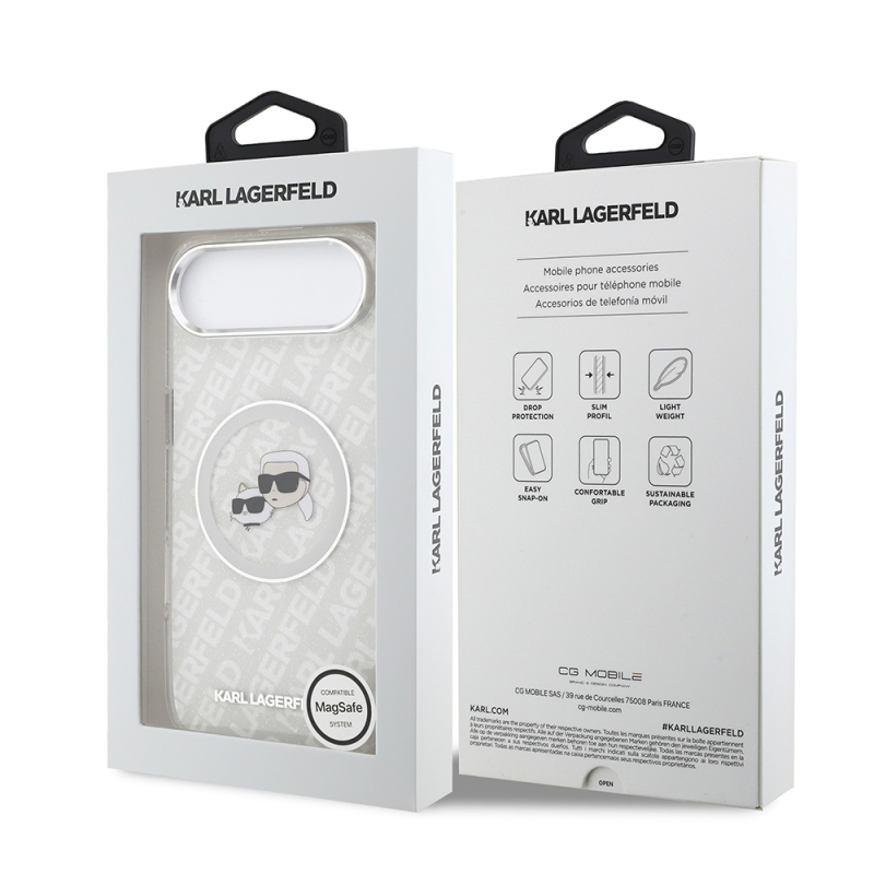 Apple iPhone 17 Air Case Karl Lagerfeld Original Licensed Shining Glittery Karl & Choupette Heads Cover - 25