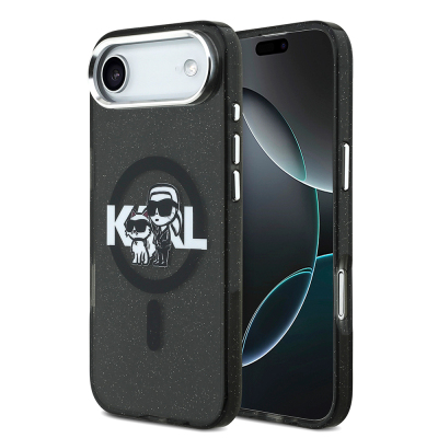 Apple iPhone 17 Air Case Karl Lagerfeld Original Licensed Shining Glittery Karl & Choupette Sketch Logo Cover - 1