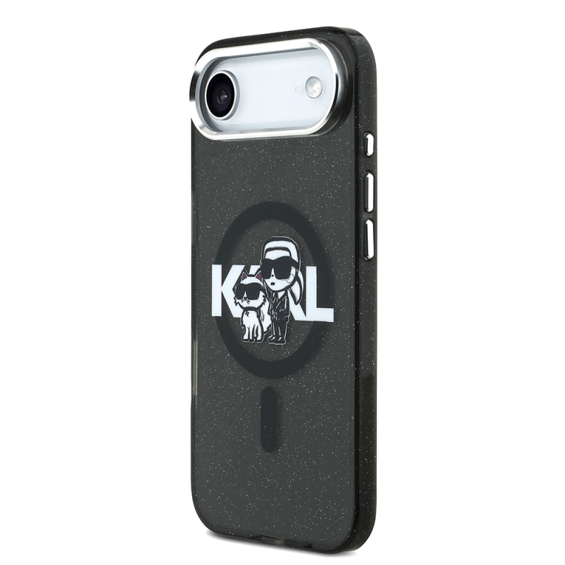 Apple iPhone 17 Air Case Karl Lagerfeld Original Licensed Shining Glittery Karl & Choupette Sketch Logo Cover - 3