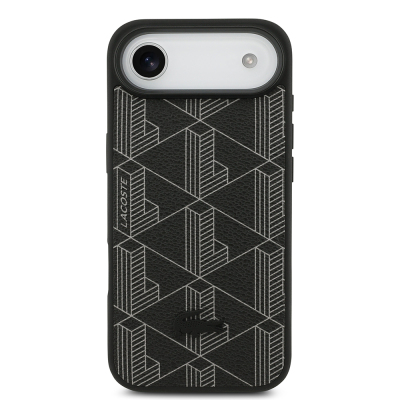 Apple iPhone 17 Air Case Lacoste Original Licensed M-Safe Charging Feature PU Leather Design Card Holder Mixed Monogram Pattern Cover - 13