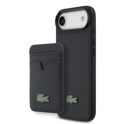 Apple iPhone 17 Air Case Lacoste Original Licensed M-Safe Charging Feature PU Pique Pattern Metal Logo Card Holder Cover - 2