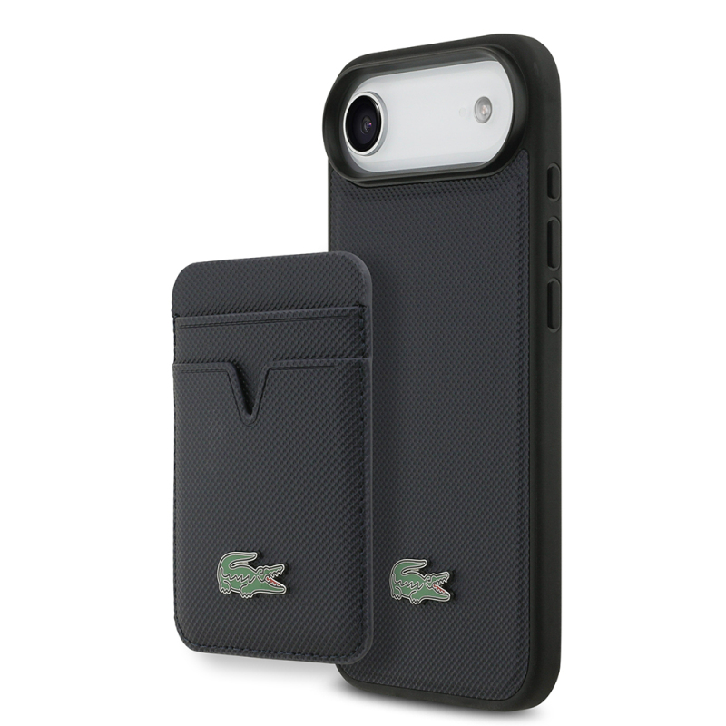 Apple iPhone 17 Air Case Lacoste Original Licensed M-Safe Charging Feature PU Pique Pattern Metal Logo Card Holder Cover - 2