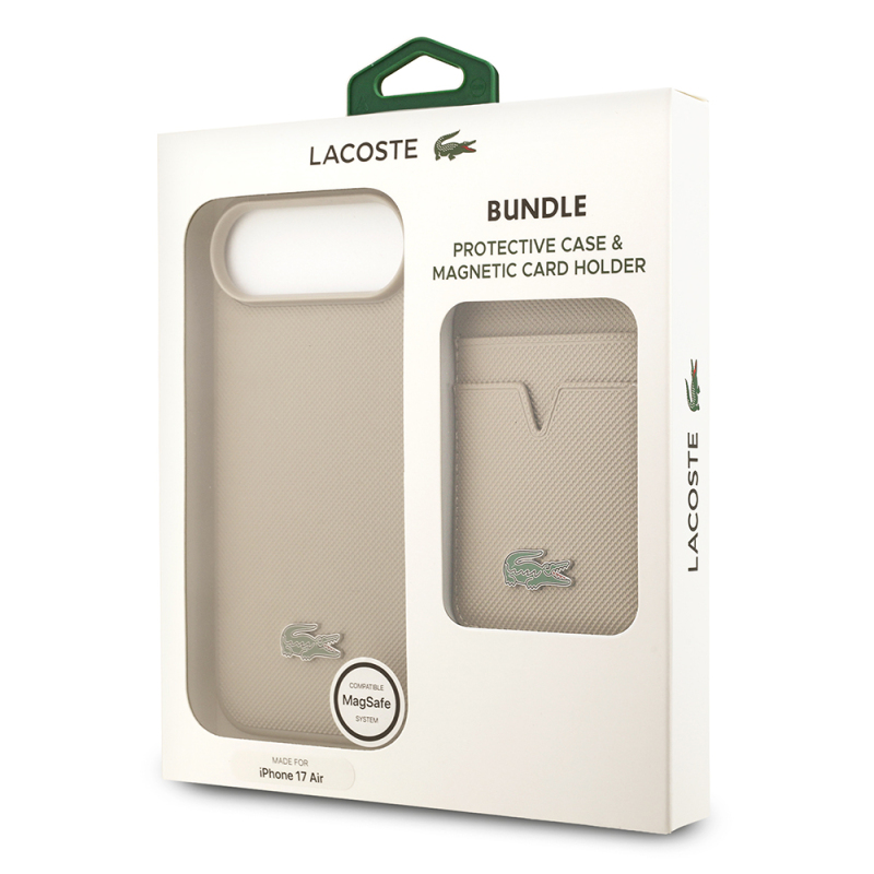 Apple iPhone 17 Air Case Lacoste Original Licensed M-Safe Charging Feature PU Pique Pattern Metal Logo Card Holder Cover - 44
