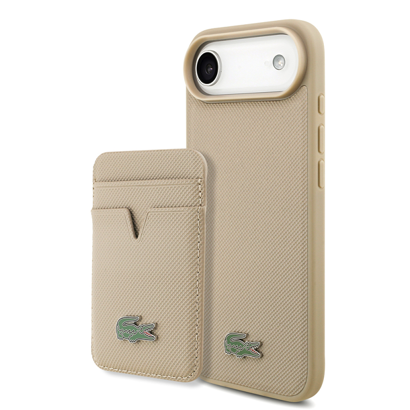 Apple iPhone 17 Air Case Lacoste Original Licensed M-Safe Charging Feature PU Pique Pattern Metal Logo Card Holder Cover - 3