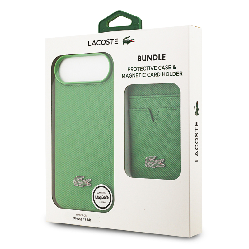 Apple iPhone 17 Air Case Lacoste Original Licensed M-Safe Charging Feature PU Pique Pattern Metal Logo Card Holder Cover - 45