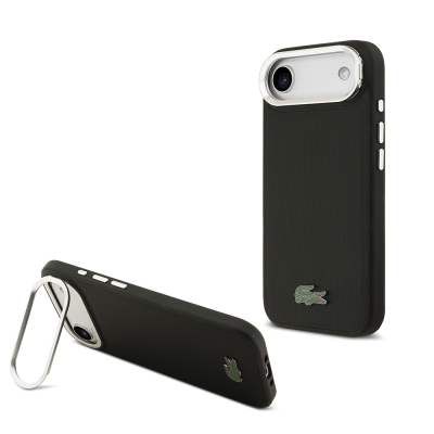 Apple iPhone 17 Air Case Lacoste Original Licensed M-safe Charging Feature PU Pique Pattern Stand Metal Logo Cover - 3