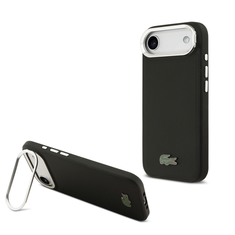 Apple iPhone 17 Air Case Lacoste Original Licensed M-safe Charging Feature PU Pique Pattern Stand Metal Logo Cover - 3