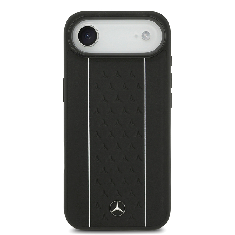 Apple iPhone 17 Air Case Mercedes Benz Original Licensed M-Safe Charging Feature Striped Star Patterned Metal Logo Leather Cover - 4