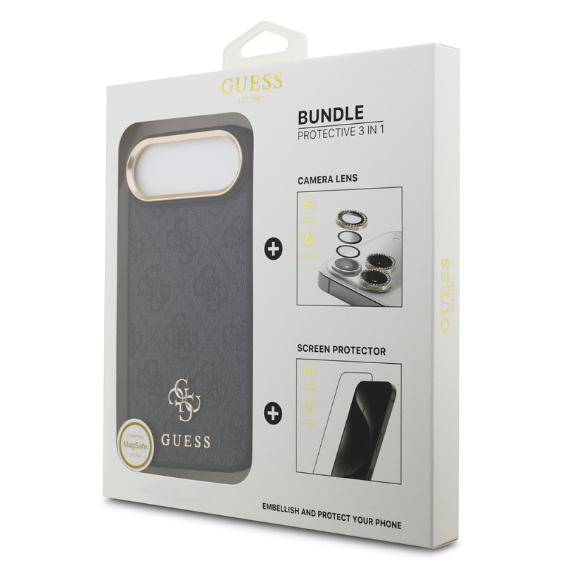 Apple iPhone 17 Air Guess Orjinal Lisanslı 4G ve Yazı Logolu Kılıf + Ekran Koruyucu + Lens Koruyucu 3in1 Aksesuar Seti - 3