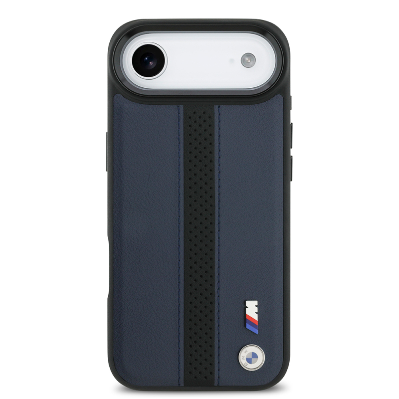 Apple iPhone 17 Air Kılıf BMW Orjinal Lisanslı M-safe Şarj Özellikli Deri Arka Yüzey Metal Logolu Delikli Şerit Tasarımlı Kapak - 6