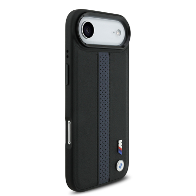 Apple iPhone 17 Air Kılıf BMW Orjinal Lisanslı M-safe Şarj Özellikli Deri Arka Yüzey Metal Logolu Delikli Şerit Tasarımlı Kapak - 19