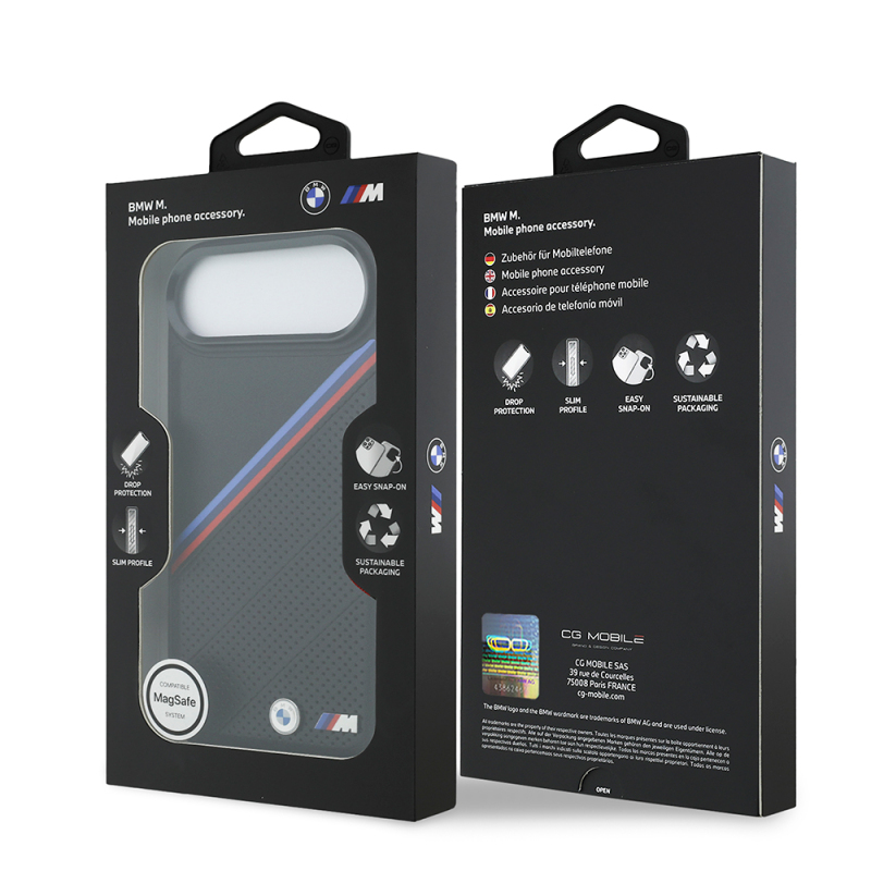 Apple iPhone 17 Air Kılıf BMW Orjinal Lisanslı M-safe Şarj Özellikli M Logolu Üç Şeritli Delikli Deri Kapak - 16