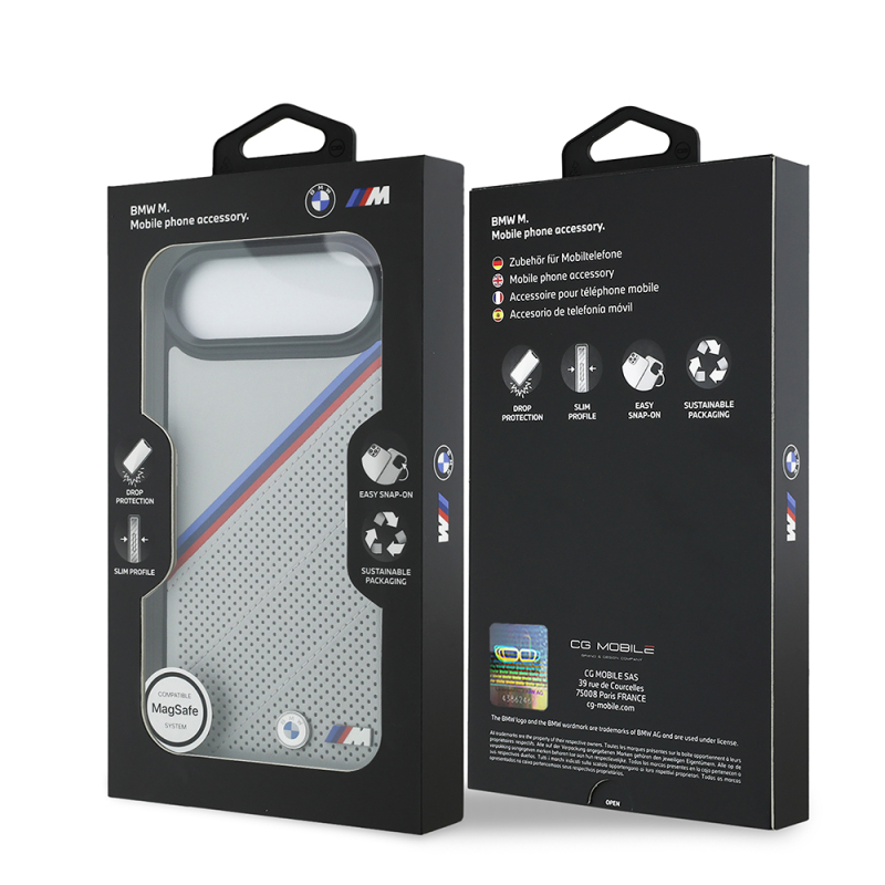 Apple iPhone 17 Air Kılıf BMW Orjinal Lisanslı M-safe Şarj Özellikli M Logolu Üç Şeritli Delikli Deri Kapak - 17