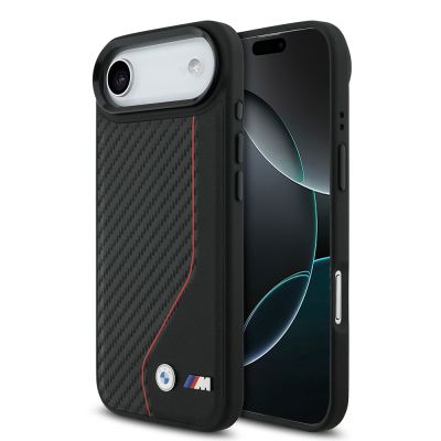Apple iPhone 17 Air Kılıf BMW Orjinal Lisanslı M-safe Şarj Özellikli Metal BMW ve M Logolu PU Karbon Tasarımlı Kapak - 2