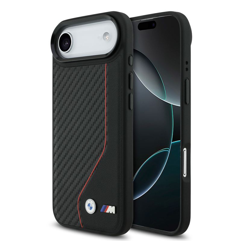 Apple iPhone 17 Air Kılıf BMW Orjinal Lisanslı M-safe Şarj Özellikli Metal BMW ve M Logolu PU Karbon Tasarımlı Kapak - 2