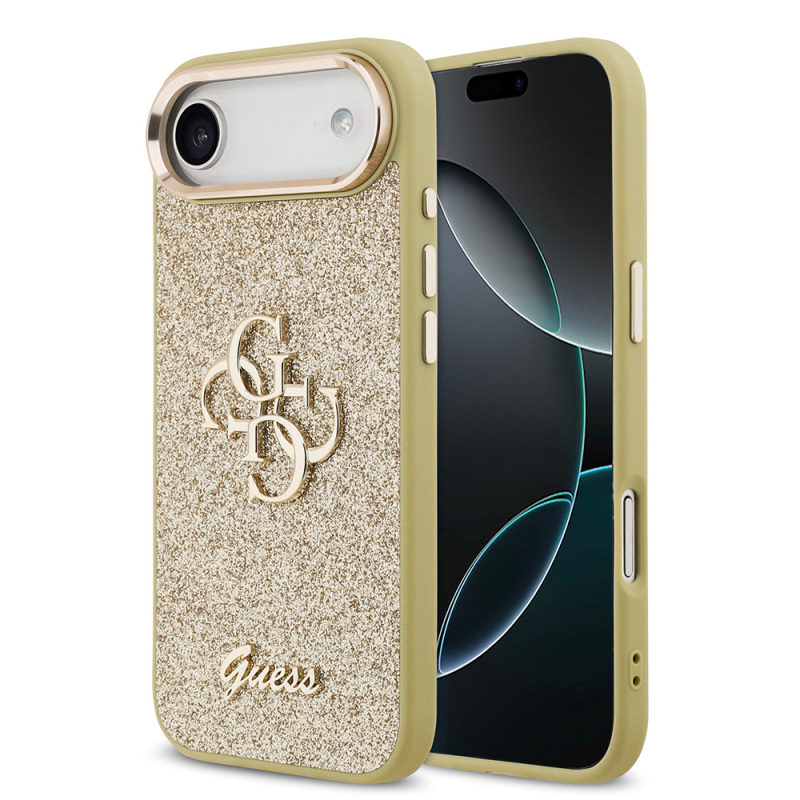 Apple iPhone 17 Air Kılıf Guess Orjinal Lisanslı 4G Büyük Metal Kamera Çerçeveli ve Logolu Glitter Kapak - 4