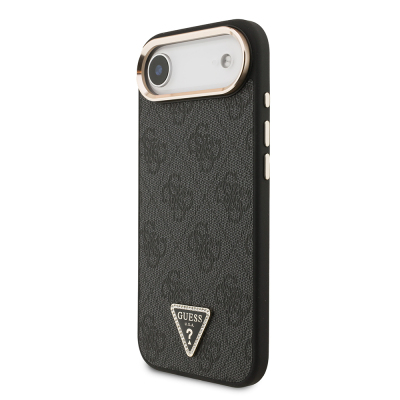 Apple iPhone 17 Air Kılıf Guess Orjinal Lisanslı Gold Metal Kamera Çerçeveli Taşlı Üçgen Logo 4G Desenli Kapak - 4