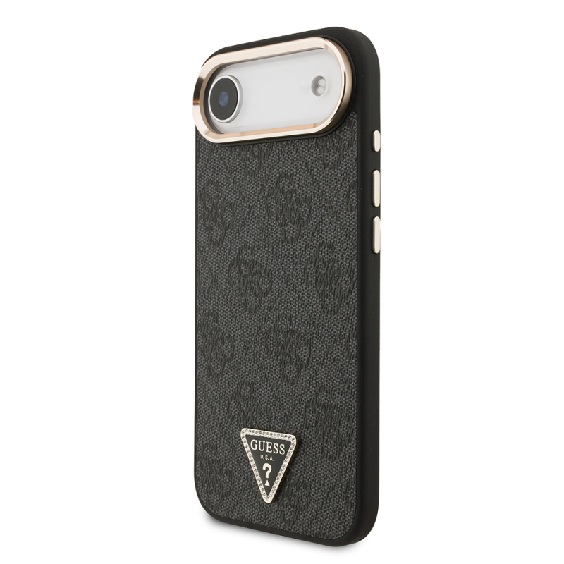 Apple iPhone 17 Air Kılıf Guess Orjinal Lisanslı Gold Metal Kamera Çerçeveli Taşlı Üçgen Logo 4G Desenli Kapak - 4